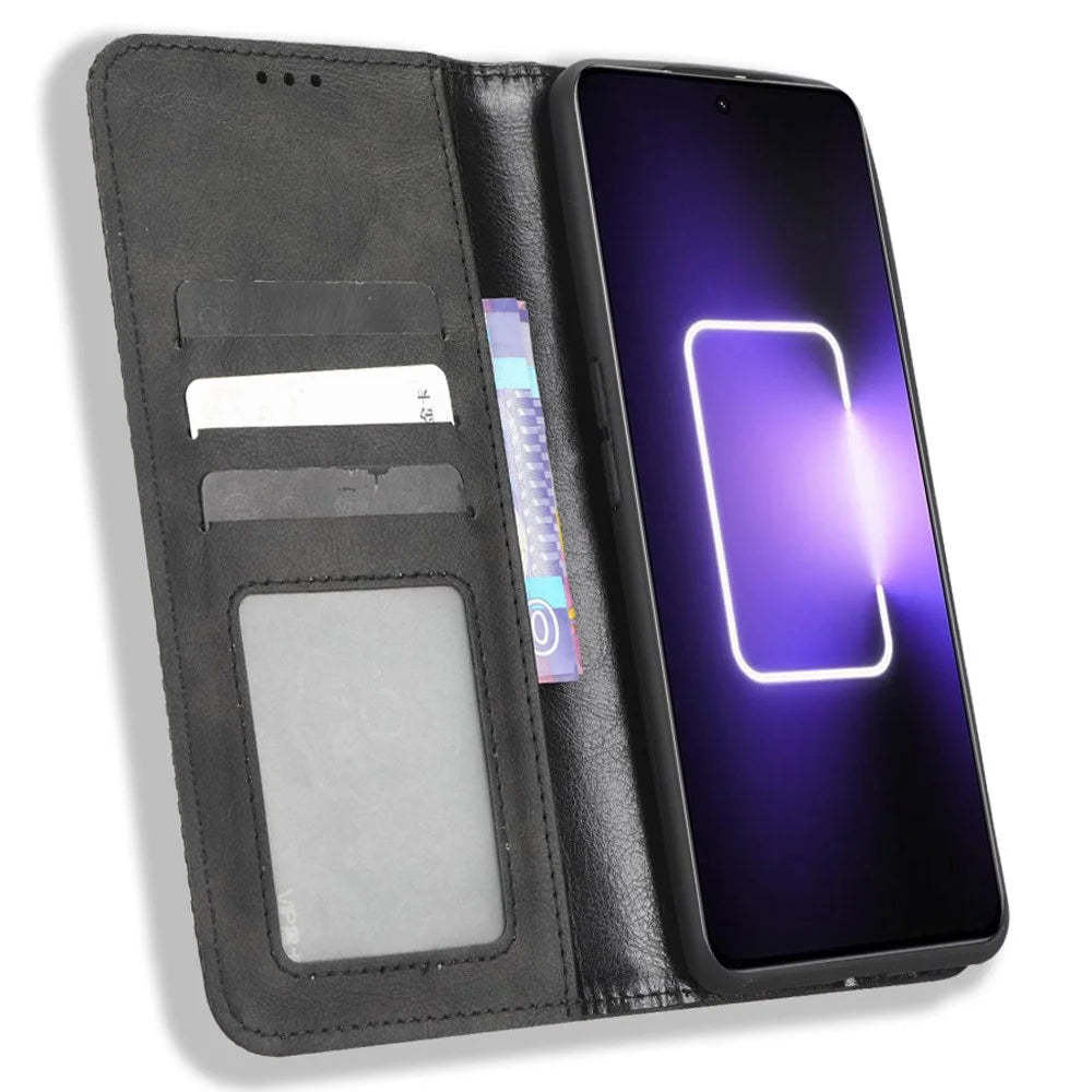 For Realme GT Neo 5 5G / Neo 5 240W 5G / Realme GT3 5G PU Leather Phone Cover Retro Texture Stand Wallet Protective Phone Case - Black - 2