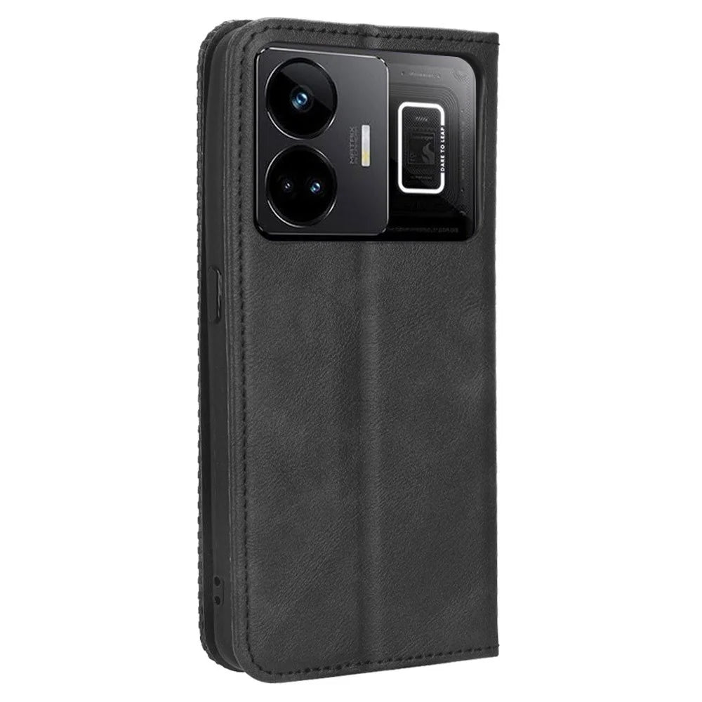 For Realme GT Neo 5 5G / Neo 5 240W 5G / Realme GT3 5G PU Leather Phone Cover Retro Texture Stand Wallet Protective Phone Case - Black - 7