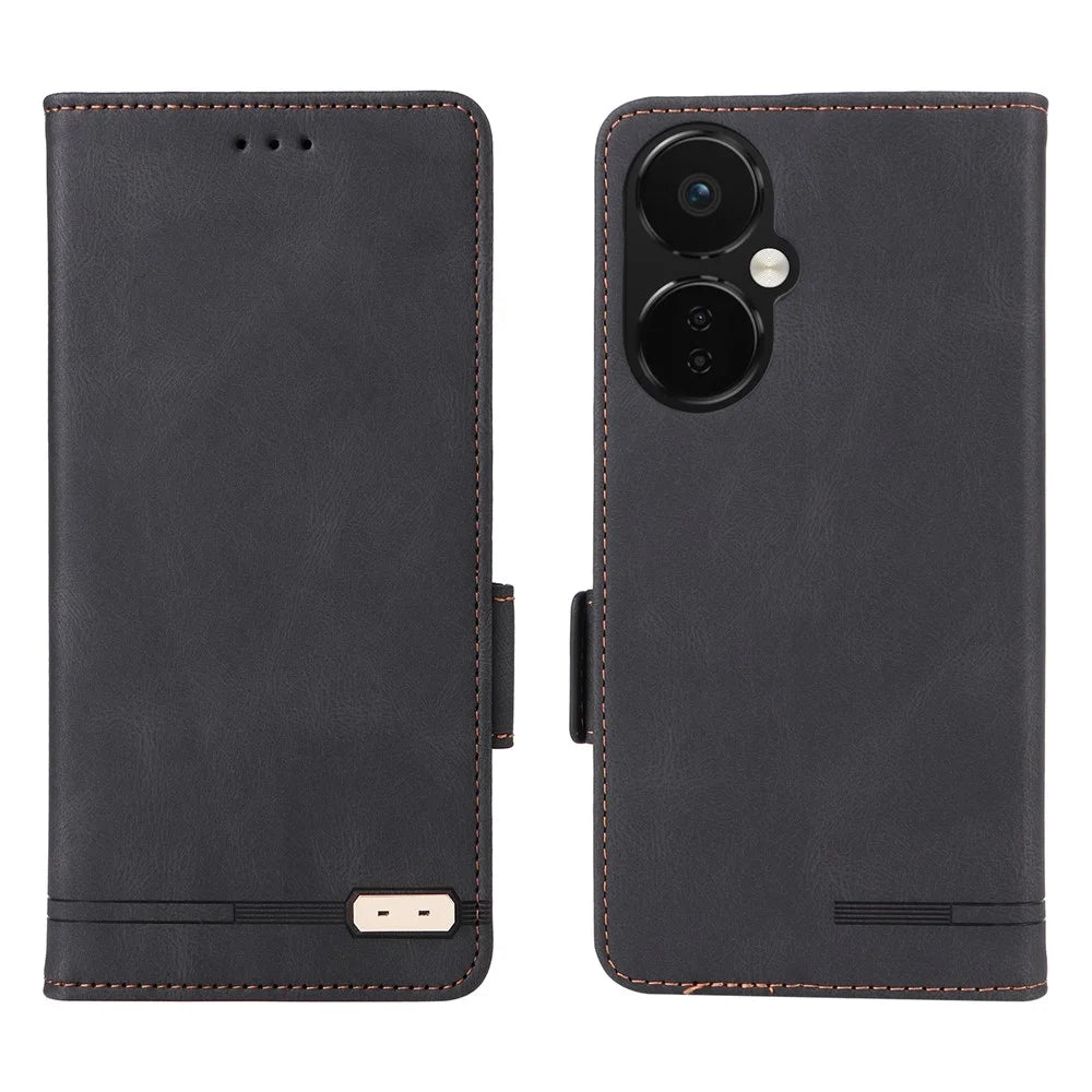 Anti-drop Phone Cover For OnePlus Nord CE 3 Lite 5G / Nord N30 5G , Hardware Decor Flip Leather Wallet Phone Case with Stand - Black - 1