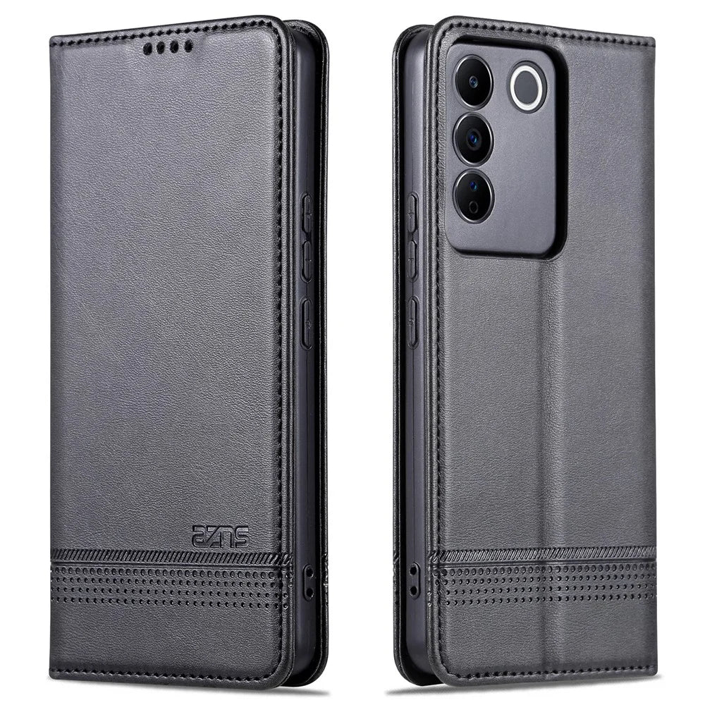 AZNS For vivo S16e 5G Shockproof Cell Phone Case PU Leather Wallet Stand Magnetic Phone Cover - Black - 1