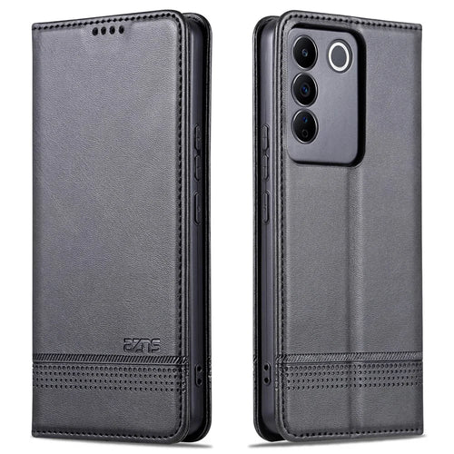 AZNS For vivo S16e 5G Shockproof Cell Phone Case PU Leather Wallet Stand Magnetic Phone Cover - Black - 1