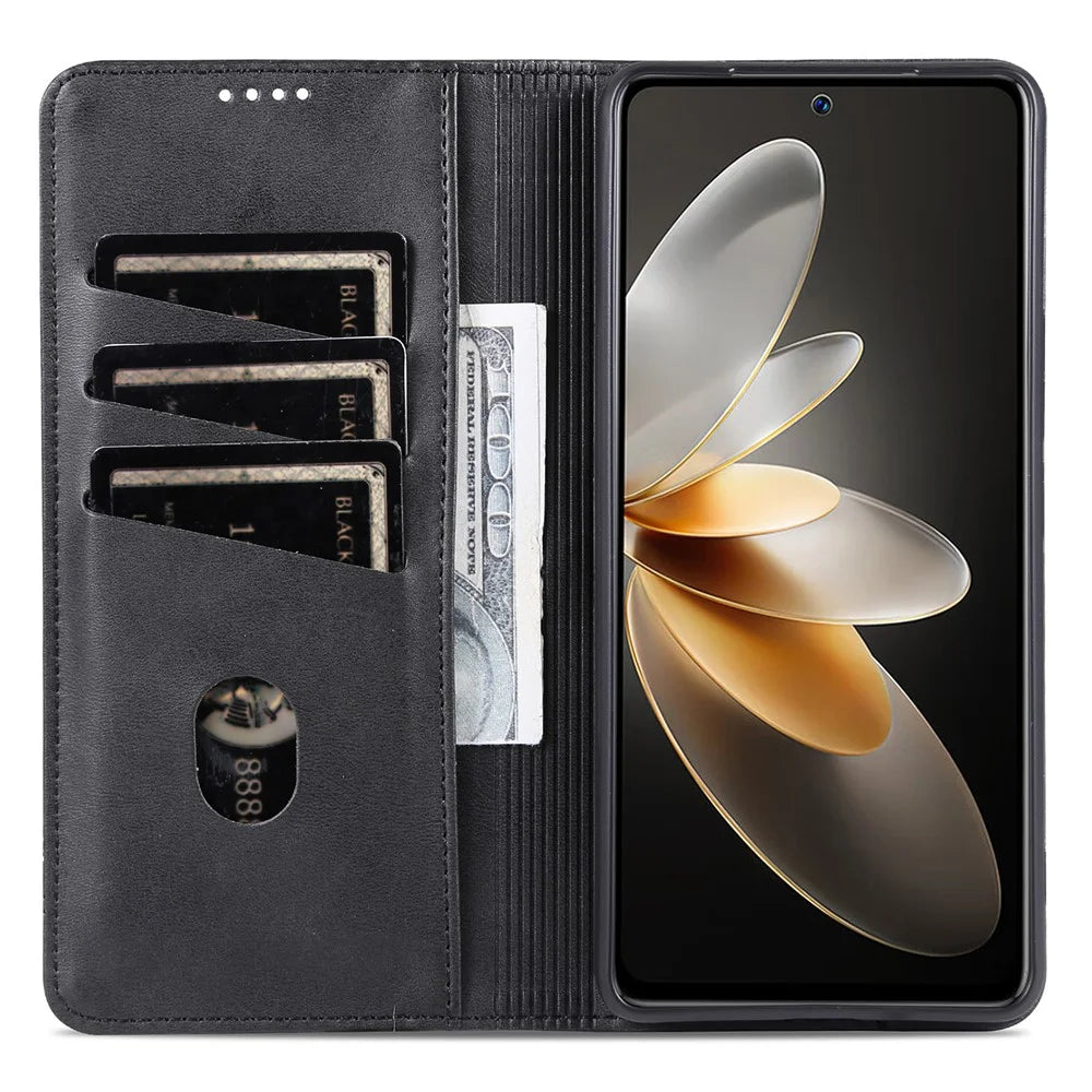 AZNS For vivo S16e 5G Shockproof Cell Phone Case PU Leather Wallet Stand Magnetic Phone Cover - Black - 3