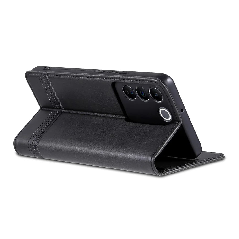 AZNS For vivo S16e 5G Shockproof Cell Phone Case PU Leather Wallet Stand Magnetic Phone Cover - Black - 4