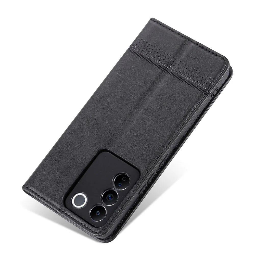 AZNS For vivo S16e 5G Shockproof Cell Phone Case PU Leather Wallet Stand Magnetic Phone Cover - Black - 5