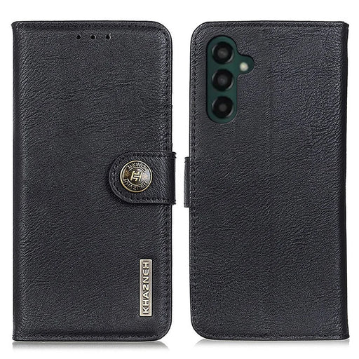 KHAZNEH Flip Leather Phone Case For Samsung Galaxy A24 4G (162.1 x 77.6 x 8.3mm) Cowhide Texture Phone Cover Wallet Stand - Black - 1