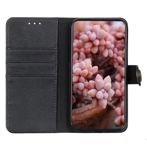 KHAZNEH Flip Leather Phone Case For Samsung Galaxy A24 4G (162.1 x 77.6 x 8.3mm) Cowhide Texture Phone Cover Wallet Stand - Black - 2
