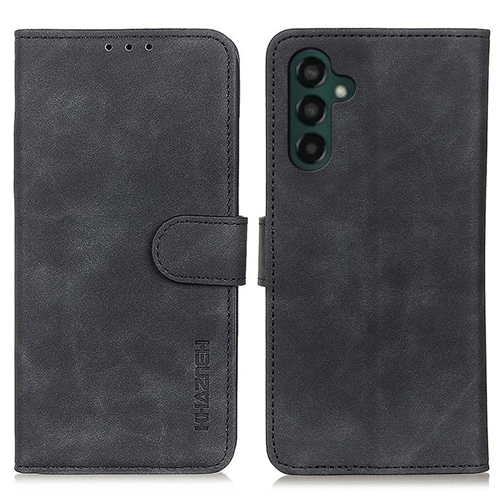 KHAZNEH For Samsung Galaxy A24 4G (162.1 x 77.6 x 8.3mm) Anti-shock Phone Case Retro Texture Flip Wallet Stand Protective Phone Cover - Black - 1