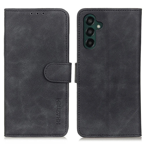 KHAZNEH For Samsung Galaxy A24 4G (162.1 x 77.6 x 8.3mm) Anti-shock Phone Case Retro Texture Flip Wallet Stand Protective Phone Cover - Black - 1