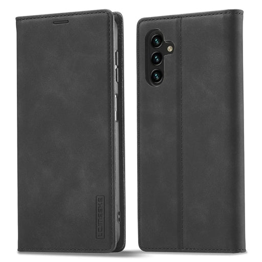 LC.IMEEKE Magnetic Closure Phone Case For Samsung Galaxy A14 4G / 5G , PU Leather Cell Phone Cover Wallet Stand  - Black - 1