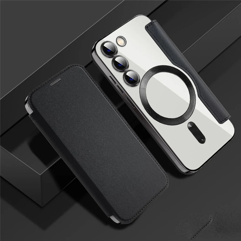 Magnetic Phone Case for Samsung Galaxy S23 , PU Leather+TPU Clear RFID Blocking Flip Cover with Lens Film - Black - 2