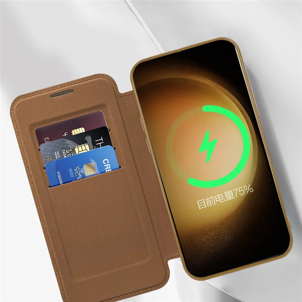 Magnetic Phone Case for Samsung Galaxy S23 , PU Leather+TPU Clear RFID Blocking Flip Cover with Lens Film - Black - 4