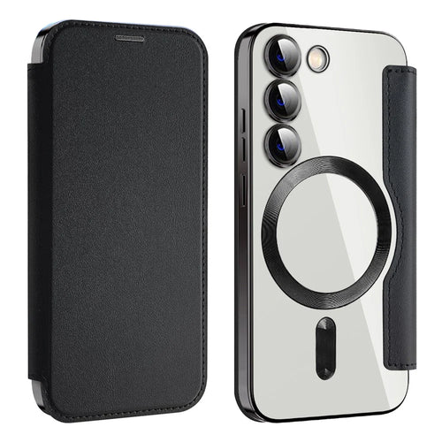 Magnetic Case for Samsung Galaxy S23+ PU Leather+TPU RFID Blocking Flip Phone Cover - Black - 1