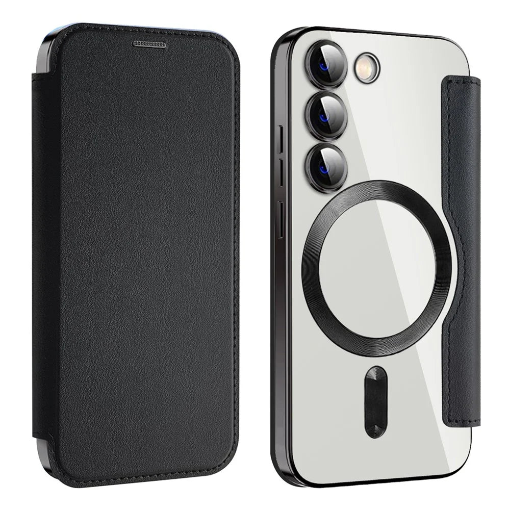 Magnetic Case for Samsung Galaxy S23+ PU Leather+TPU RFID Blocking Flip Phone Cover - Black - 1