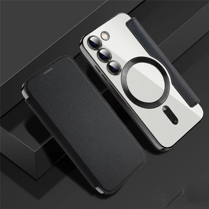 Magnetic Case for Samsung Galaxy S23+ PU Leather+TPU RFID Blocking Flip Phone Cover - Black - 2