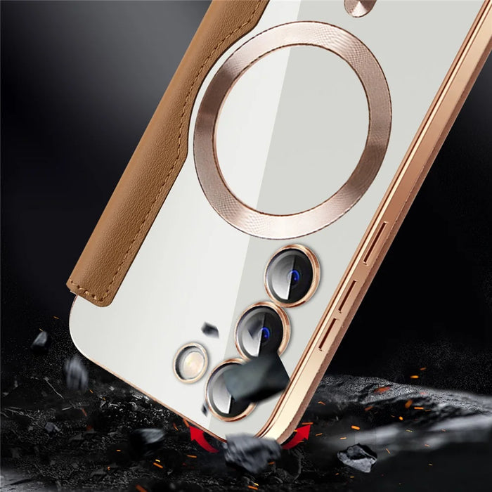 Magnetic Case for Samsung Galaxy S23+ PU Leather+TPU RFID Blocking Flip Phone Cover - Black - 6