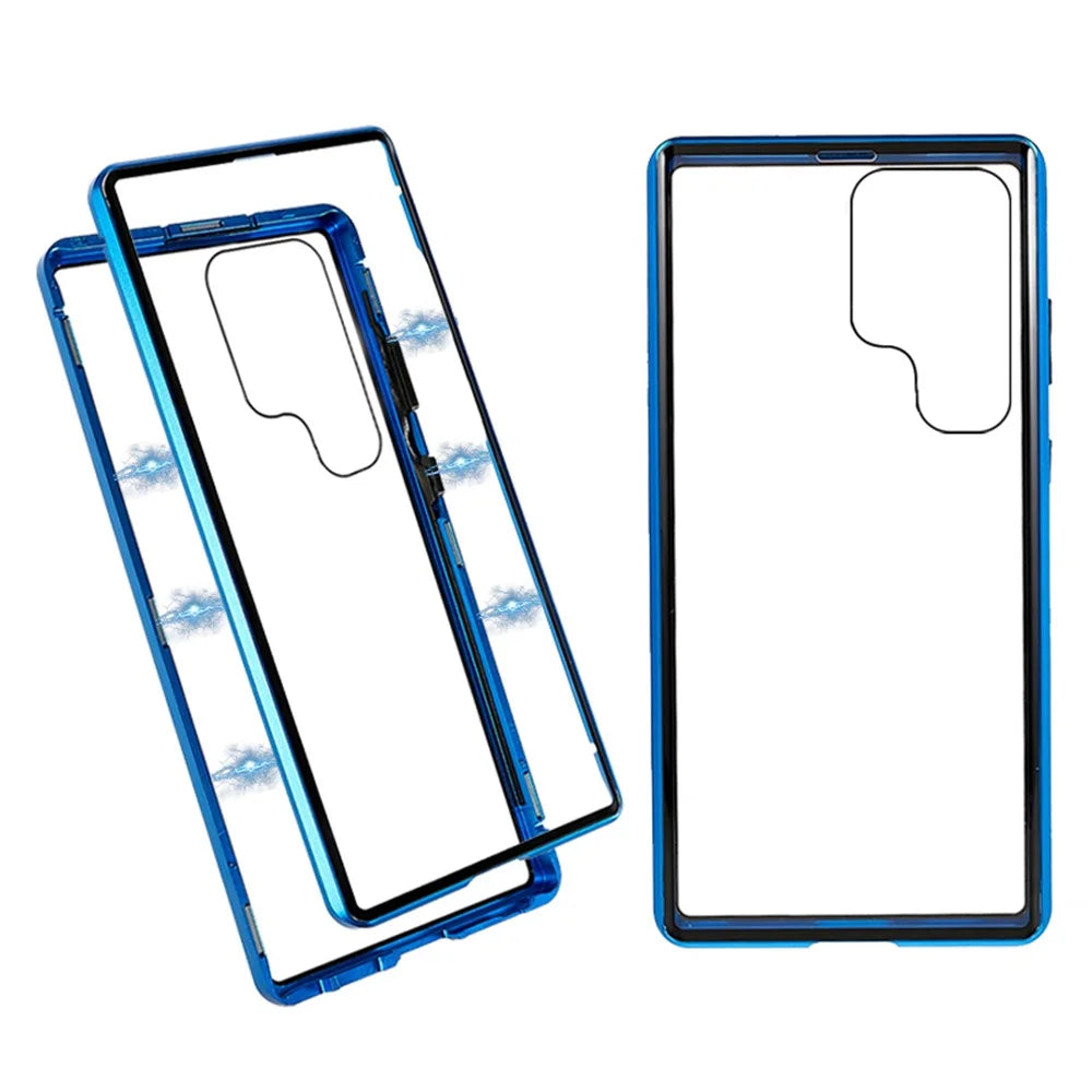 For Samsung Galaxy S23 Ultra Full Body Case Magnetic Tempered Glass Double-Sided Phone Case - Blue - 1