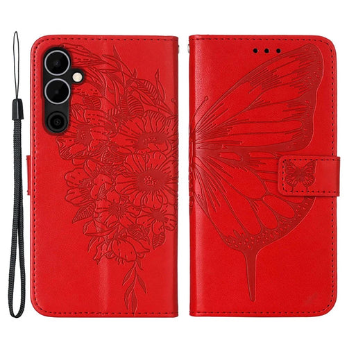 For TECNO Pova Neo 2 4G Wallet Case with Wrist Strap Butterfly Imprint Leather Phone Cover - Red - 1