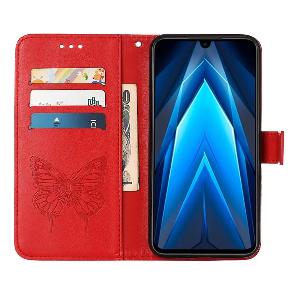 For TECNO Pova Neo 2 4G Wallet Case with Wrist Strap Butterfly Imprint Leather Phone Cover - Red - 2