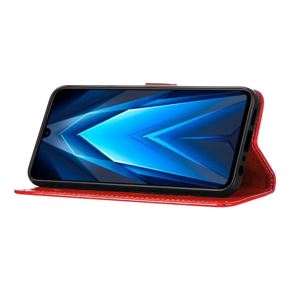 For TECNO Pova Neo 2 4G Wallet Case with Wrist Strap Butterfly Imprint Leather Phone Cover - Red - 3