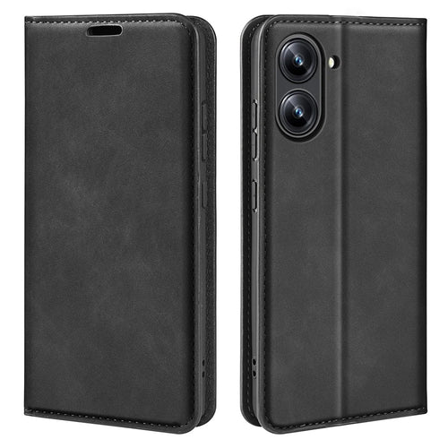 For Realme 10 4G PU Leather Flip Stand Phone Cover Skin-touch Feeling Magnetic Auto-absorbed Wallet Case - Black - 1