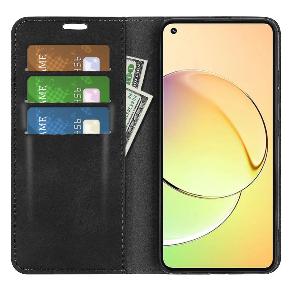 For Realme 10 4G PU Leather Flip Stand Phone Cover Skin-touch Feeling Magnetic Auto-absorbed Wallet Case - Black - 2