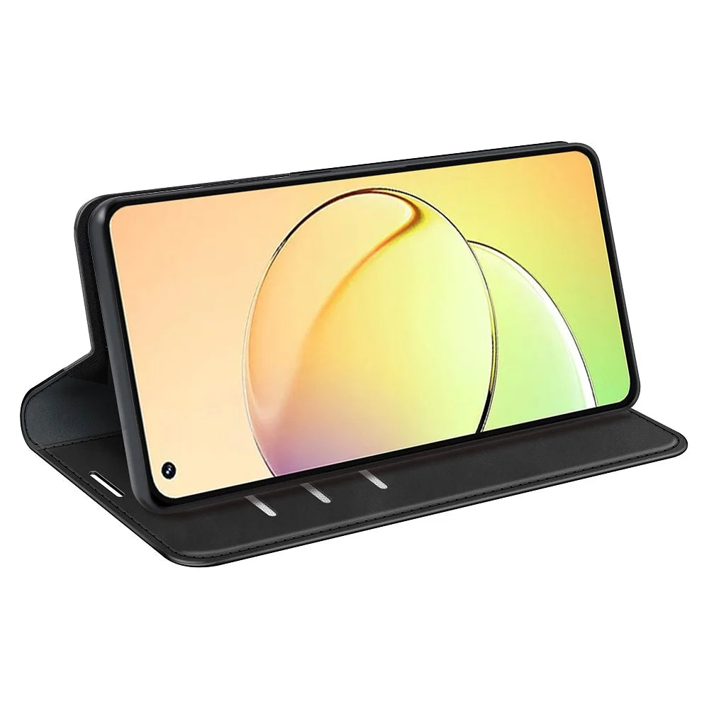 For Realme 10 4G PU Leather Flip Stand Phone Cover Skin-touch Feeling Magnetic Auto-absorbed Wallet Case - Black - 3