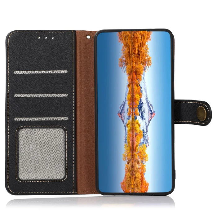 KHAZNEH For Samsung Galaxy A34 5G Phone Stand Case Wallet Genuine Cow Leather RFID Blocking Cover - Black - 3