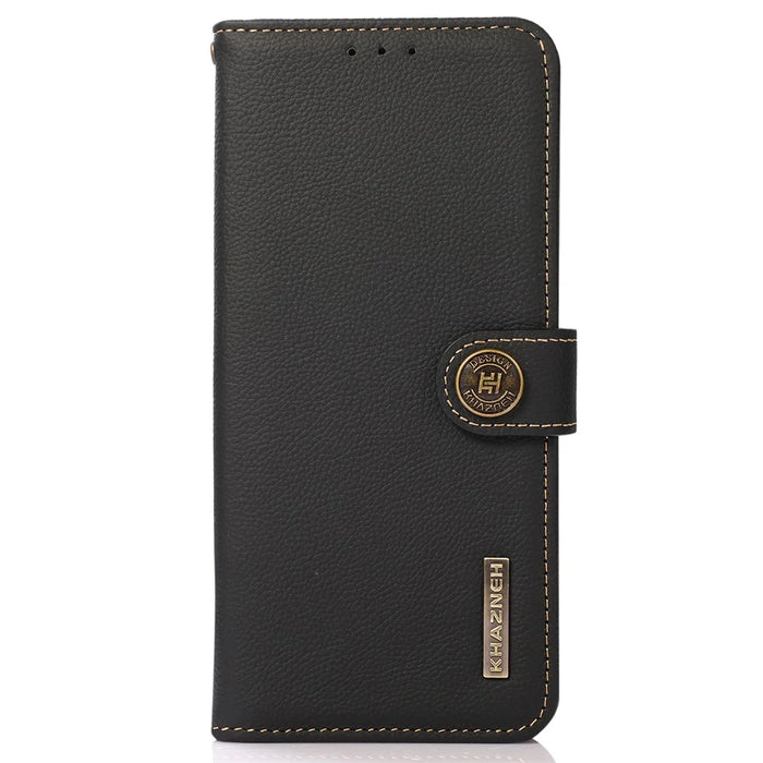 KHAZNEH For Samsung Galaxy A34 5G Phone Stand Case Wallet Genuine Cow Leather RFID Blocking Cover - Black - 7