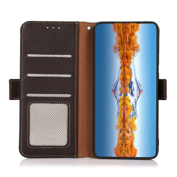 KHAZNEH For Sony Xperia 10 V Stand Wallet Phone Case RFID Blocking Genuine Cow Leather Phone Cover - Brown - 4