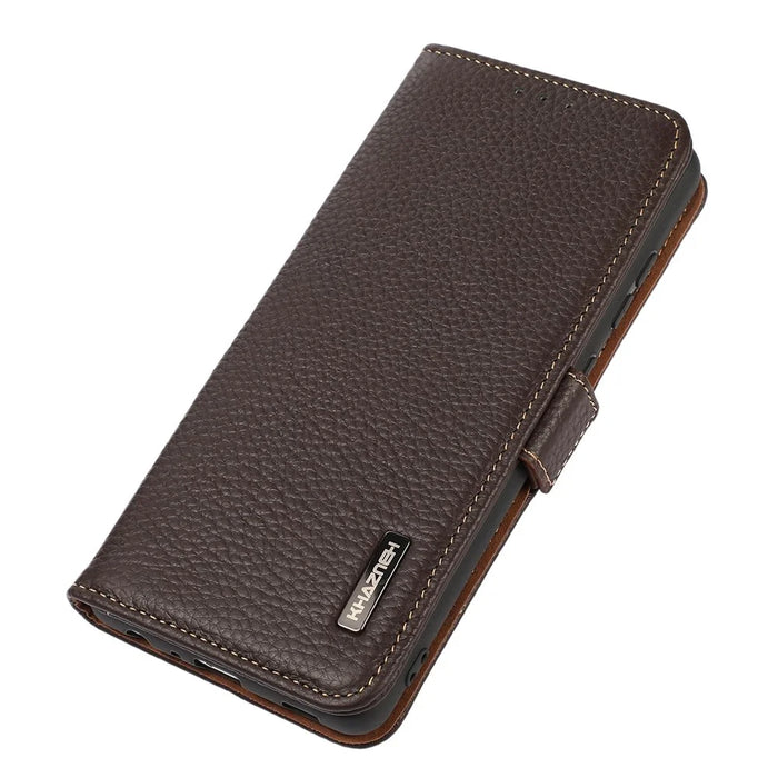 KHAZNEH For Sony Xperia 10 V Stand Wallet Phone Case RFID Blocking Genuine Cow Leather Phone Cover - Brown - 5