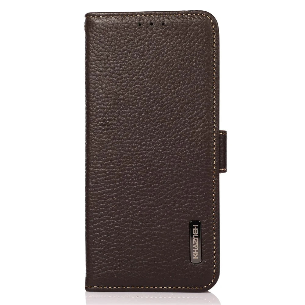 KHAZNEH For Sony Xperia 10 V Stand Wallet Phone Case RFID Blocking Genuine Cow Leather Phone Cover - Brown - 7