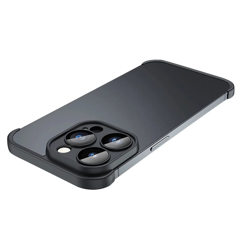 For iPhone 14 Pro Max Frameless Phone Protector TPU Phone Edge Case Corner Raised Bezel Bumper Phone Cover - Black - 1