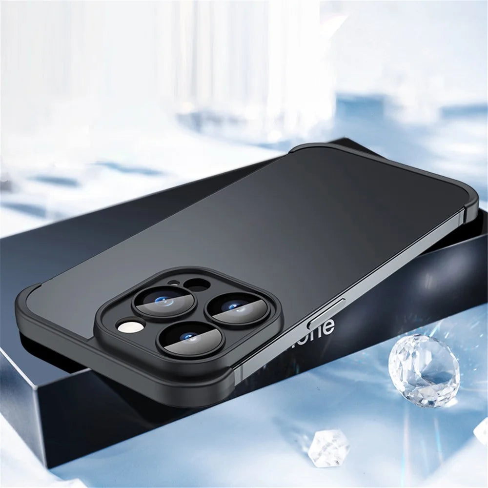 For iPhone 14 Pro Max Frameless Phone Protector TPU Phone Edge Case Corner Raised Bezel Bumper Phone Cover - Black - 2