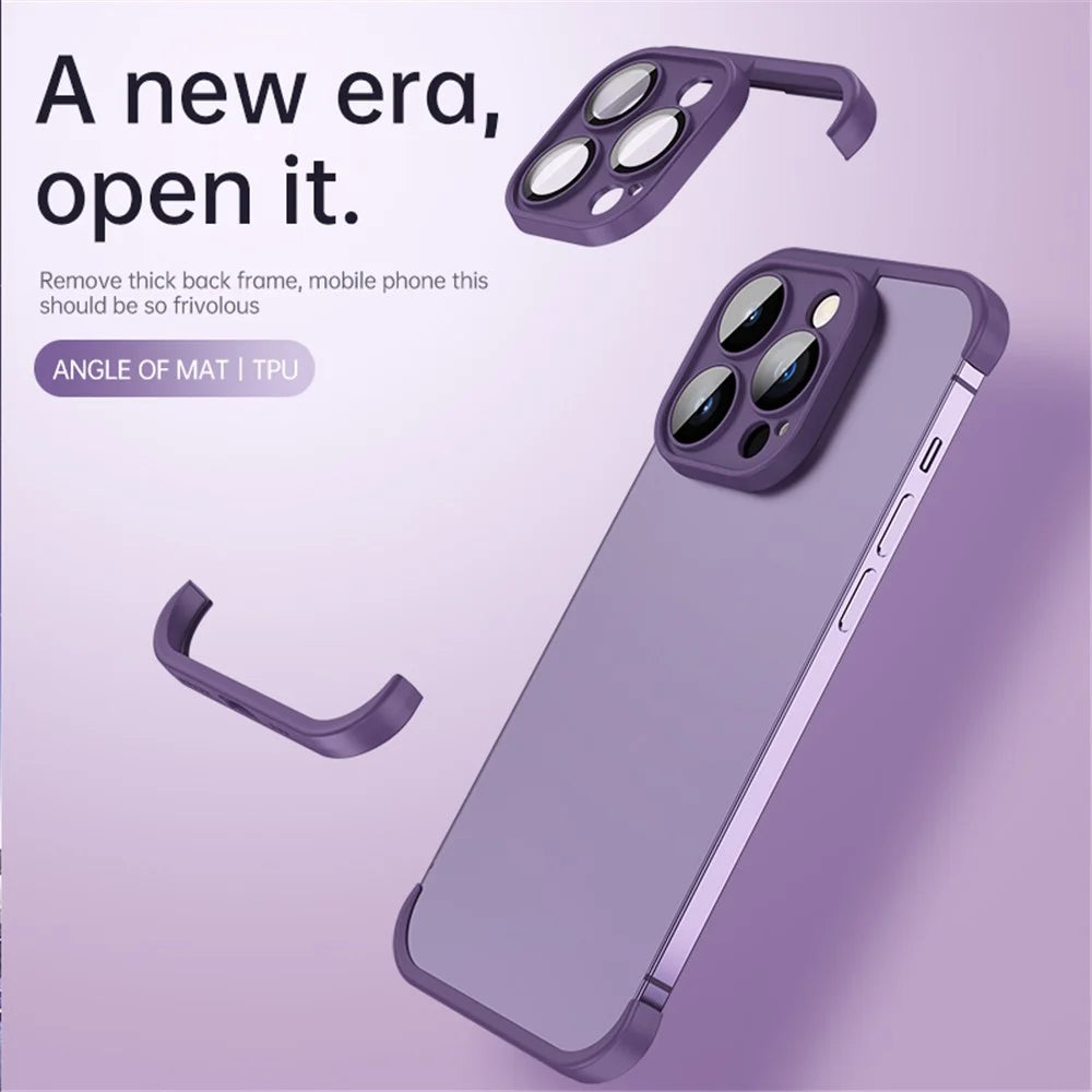 For iPhone 14 Pro Max Frameless Phone Protector TPU Phone Edge Case Corner Raised Bezel Bumper Phone Cover - Black - 4