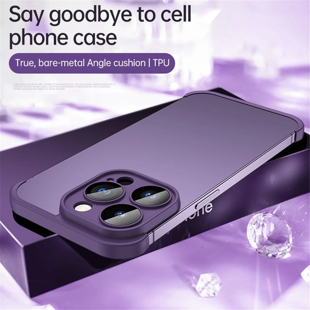 For iPhone 14 Pro Max Frameless Phone Protector TPU Phone Edge Case Corner Raised Bezel Bumper Phone Cover - Black - 7