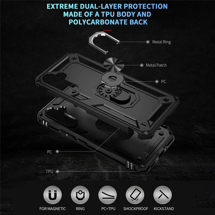 For Samsung Galaxy A54 5G Shockproof Phone Case Military Grade Phone Back Cover with Ring Kickstand - Black - 7