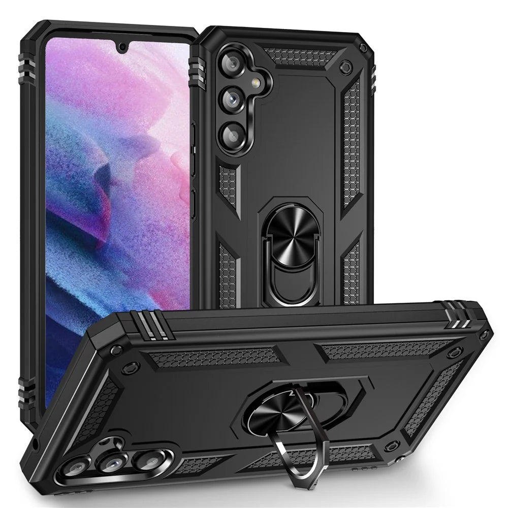For Samsung Galaxy A34 5G Ring Holder Kickstand Case TPU + PC Protective Phone Cover - Black - 1