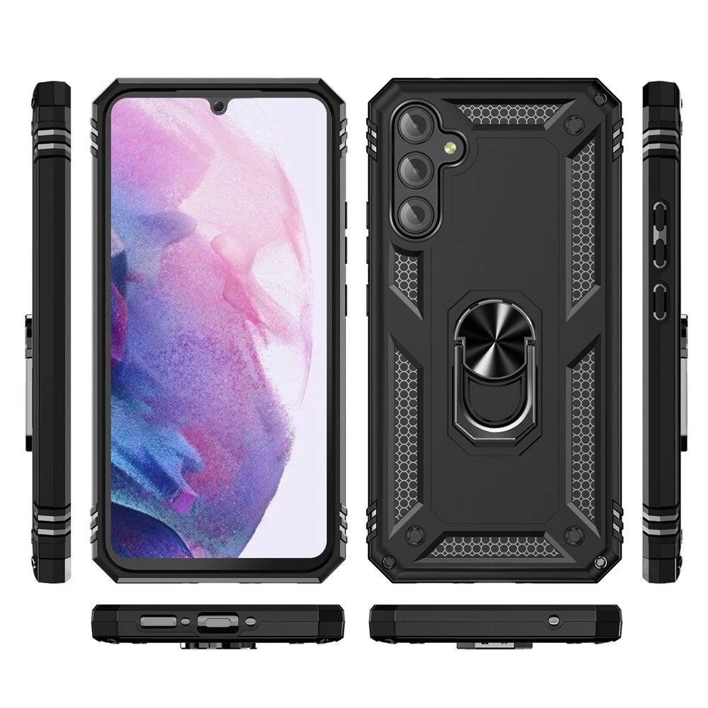 For Samsung Galaxy A34 5G Ring Holder Kickstand Case TPU + PC Protective Phone Cover - Black - 2