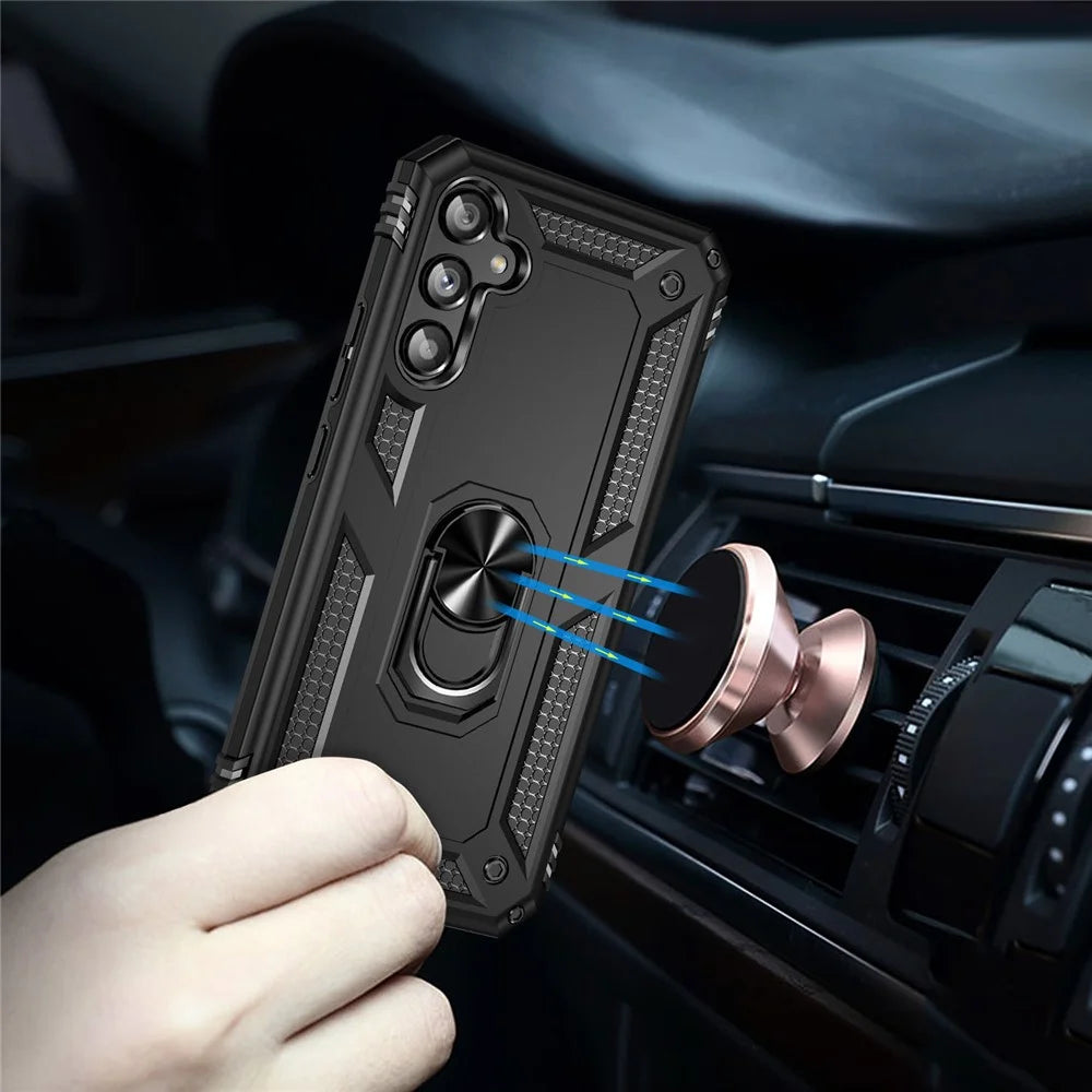 For Samsung Galaxy A34 5G Ring Holder Kickstand Case TPU + PC Protective Phone Cover - Black - 5
