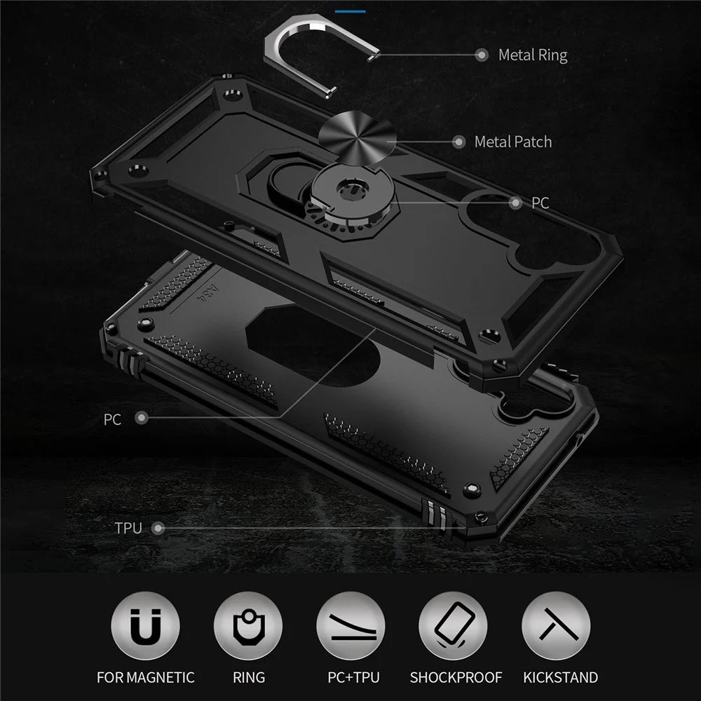 For Samsung Galaxy A34 5G Ring Holder Kickstand Case TPU + PC Protective Phone Cover - Black - 7