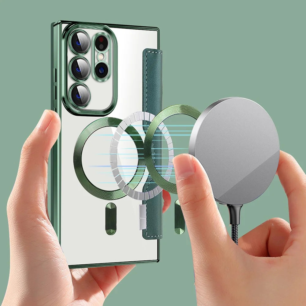 Card Holder Phone Case for Samsung Galaxy S23 Ultra Leather+TPU RFID Blocking Magnetic Phone Cover - Blackish Green - 3