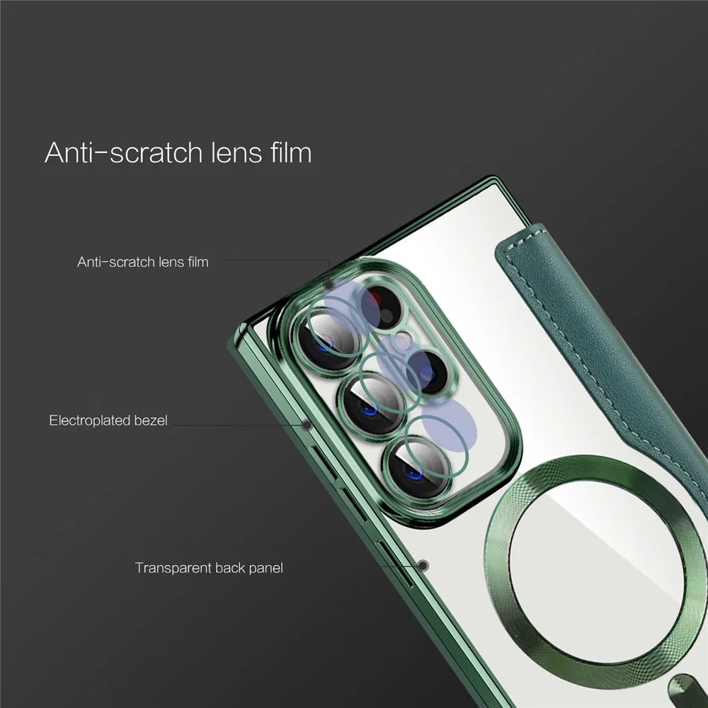 Card Holder Phone Case for Samsung Galaxy S23 Ultra Leather+TPU RFID Blocking Magnetic Phone Cover - Blackish Green - 5