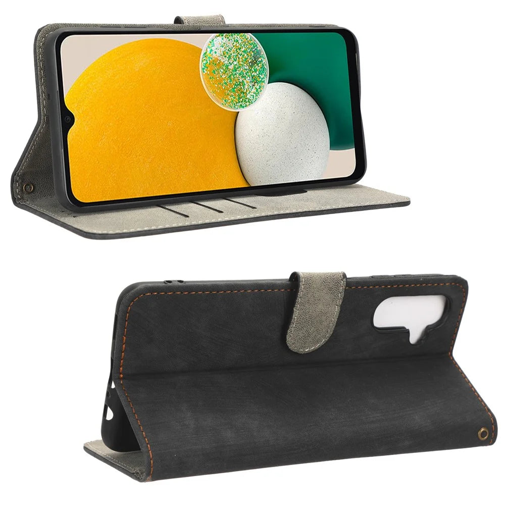 For Samsung Galaxy A13 5G / A04s 4G (164.7mm) RFID Blocking Anti-Theft Leather Phone Case Wallet Stand Flip Cover - Black - 3