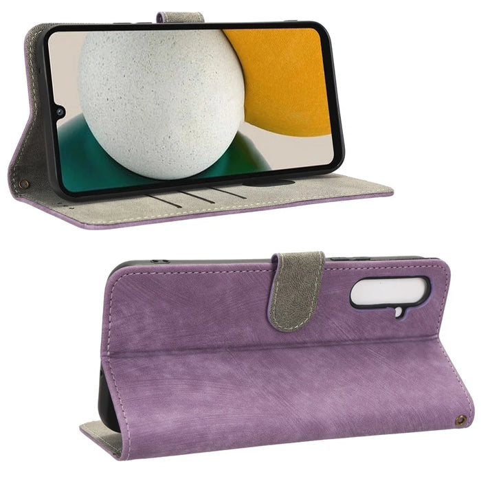 For Samsung Galaxy A34 5G Leather Phone Case Stand RFID Blocking Wallet Cover - Purple - 3