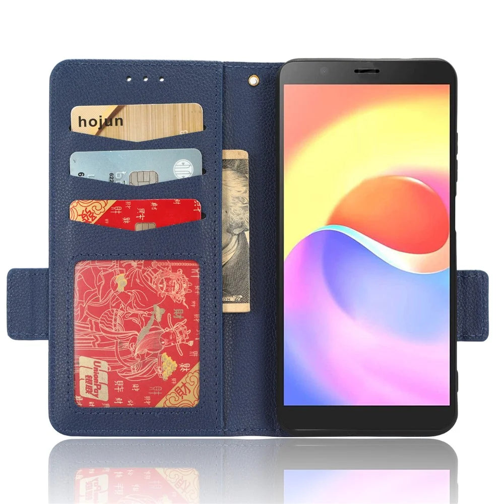 For ZTE Blade A32 Dual Magnetic Clasp Phone Cover Wallet Stand Litchi Texture PU Leather Phone Case - Dark Blue - 2