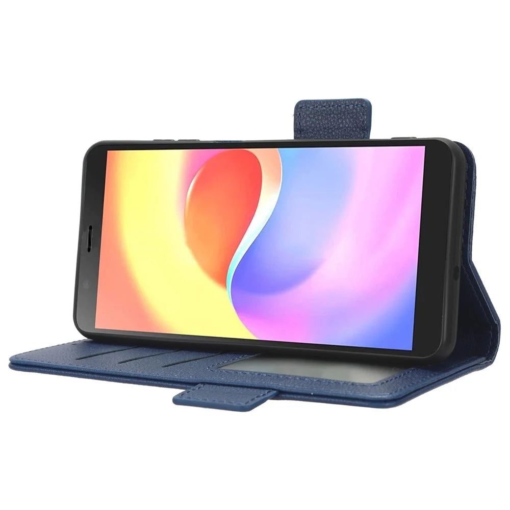 For ZTE Blade A32 Dual Magnetic Clasp Phone Cover Wallet Stand Litchi Texture PU Leather Phone Case - Dark Blue - 3