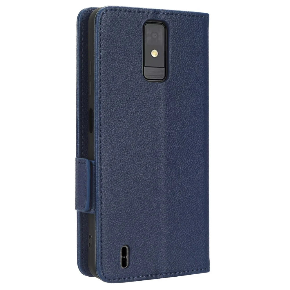 For ZTE Blade A32 Dual Magnetic Clasp Phone Cover Wallet Stand Litchi Texture PU Leather Phone Case - Dark Blue - 7