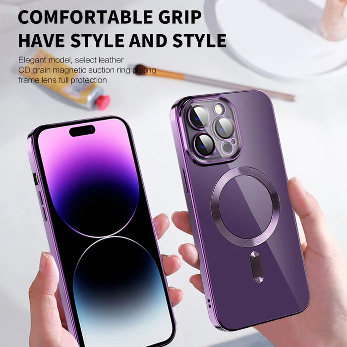 Phone Case For iPhone 14 Pro Max Compatible with MagSafe CD Texture TPU + PC Phone Cover - Purple - 6