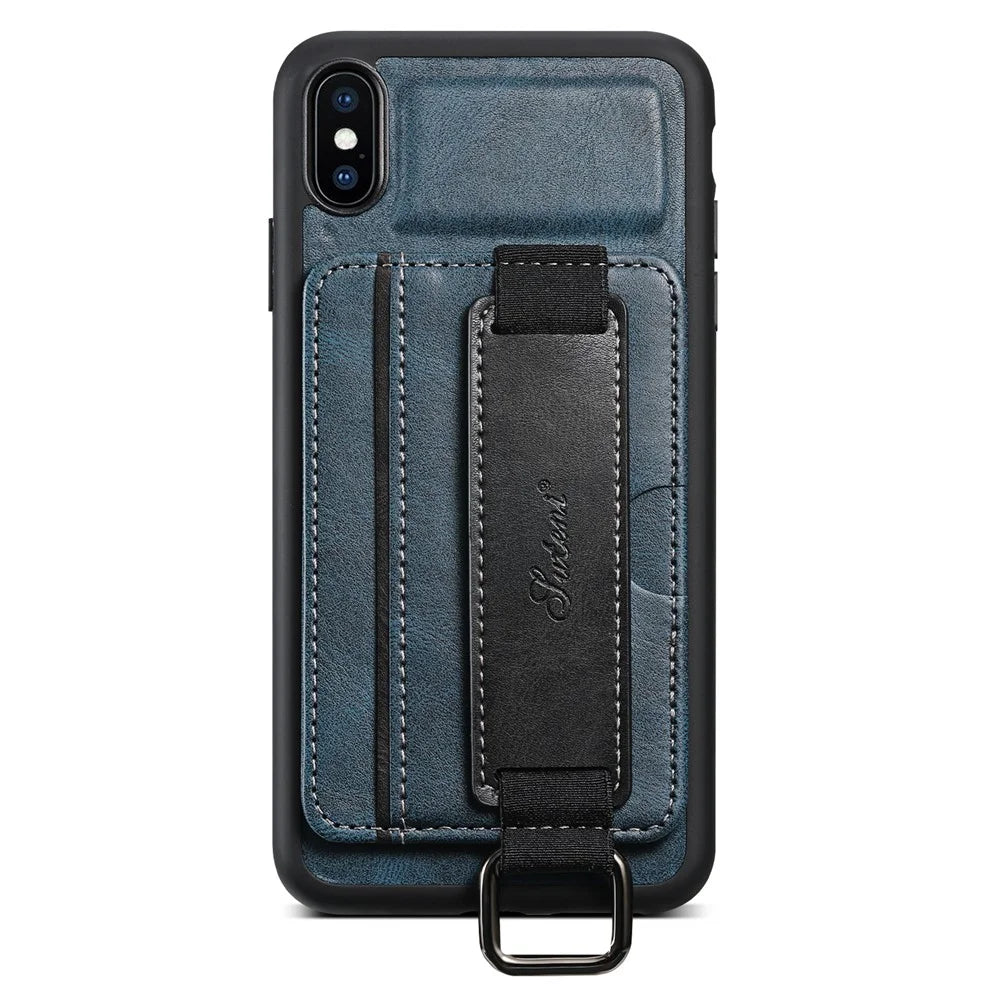 SUTENI H13 Hand Strap Kickstand Phone Case for iPhone XS Max Card Holder PU Leather Coated PC + TPU Cover - Blue - 2