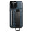 SUTENI H13 Phone Kickstand Case with Hand Strap for iPhone 14 Pro Max Card Holder Leather Coated PC + TPU Cover - Blue - 2